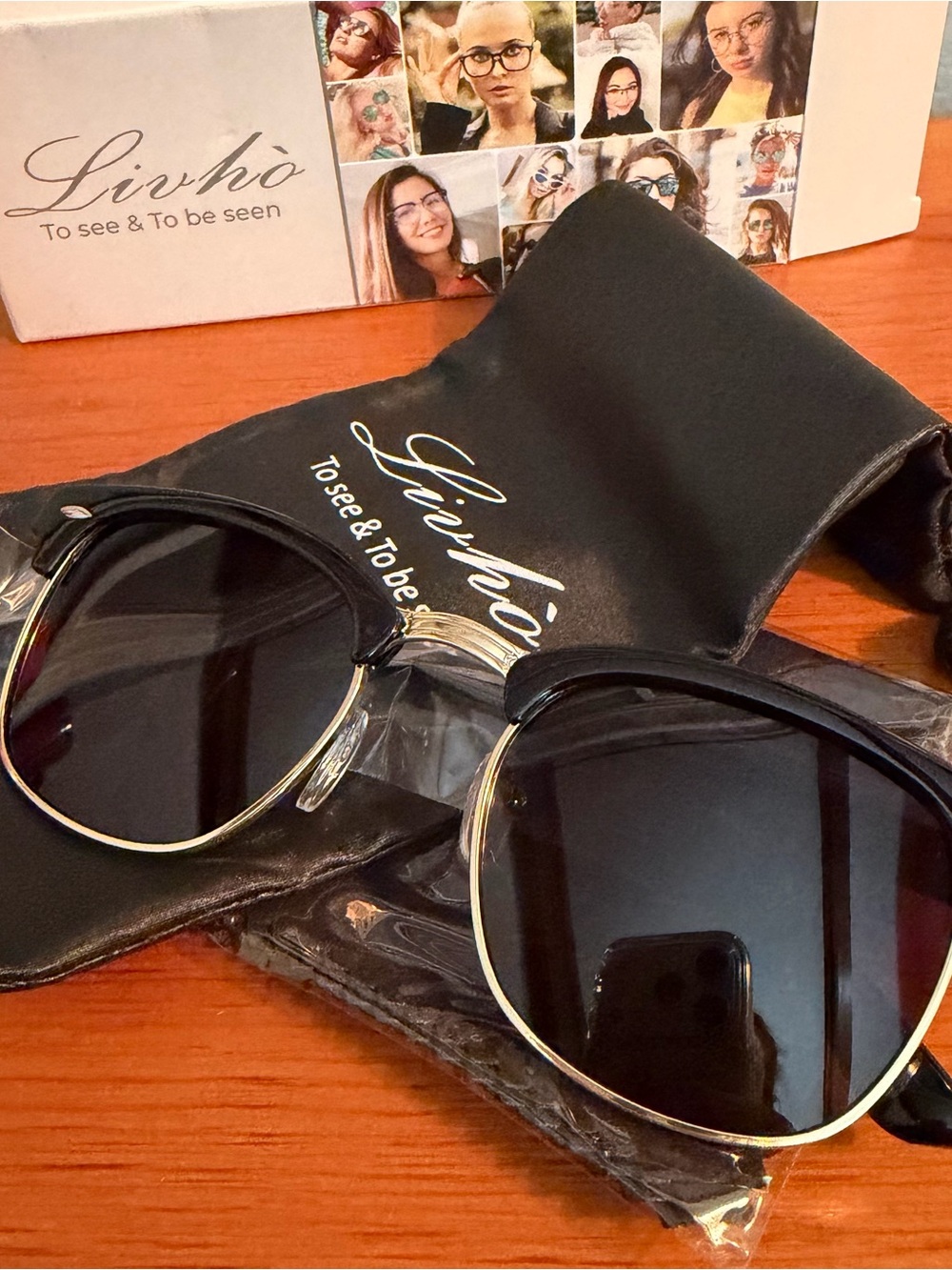 Livho Women's Black Sunglasses with Gold Trim